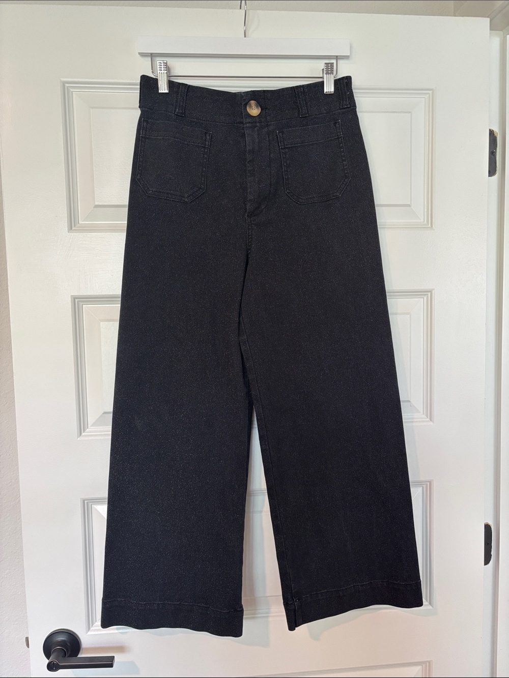 Maeve Colette Cropped Wide-Leg Sparkle Black Denim Jeans